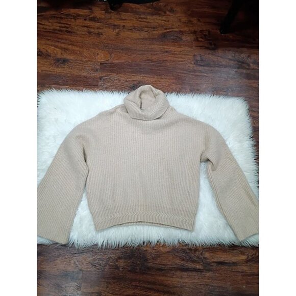 Joie Cashmere Ribbed L Turtleneck Sweater Cropped Beige Soft Pink - Picture 9 of 11